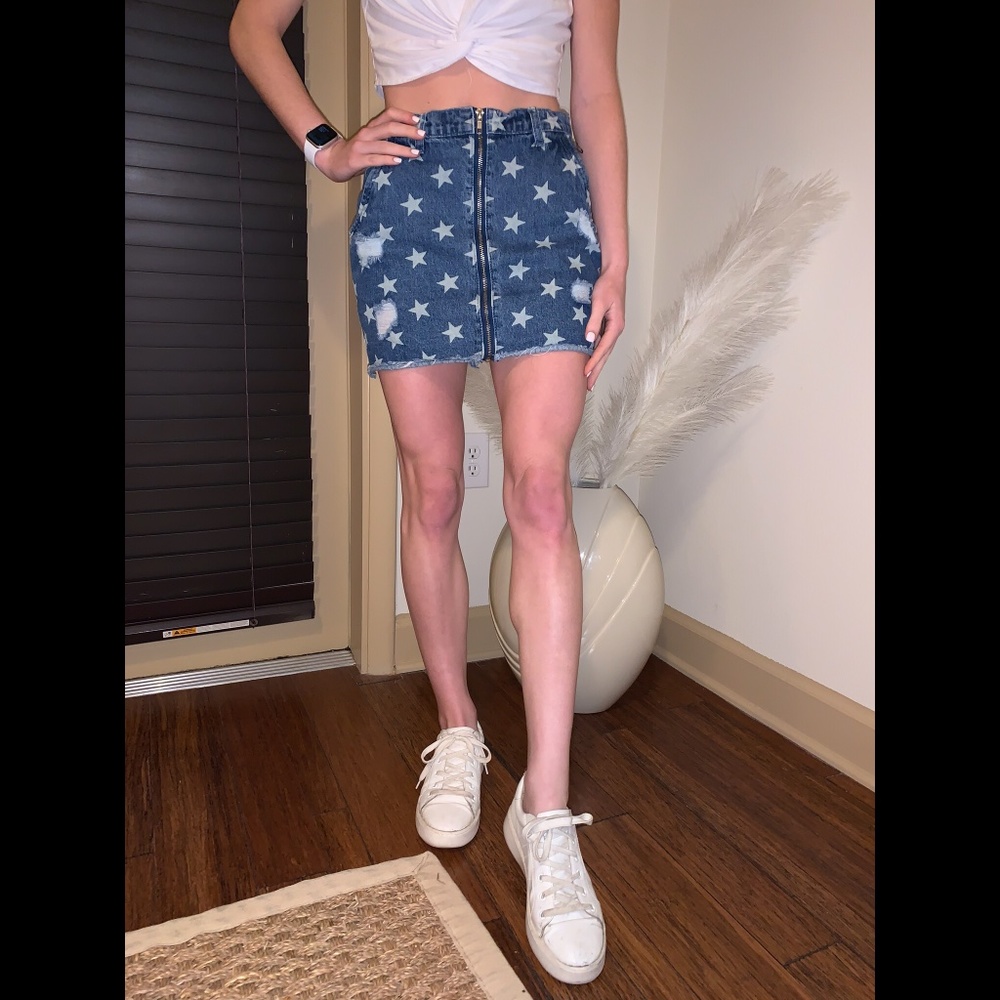 Revolve Superdown Star Print Jean Mini Skirt
